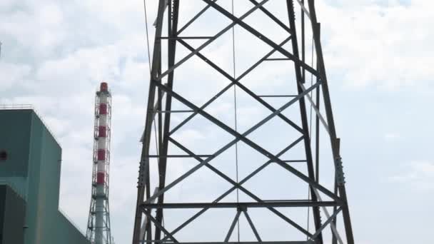 Panorama of Transmission towers and incineration plant's chimneys — Stock Video