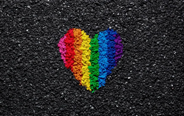 Rainbow Heart Black Background Gravel Shingle Lgbt Colors Love Wallpaper — Stock Photo, Image