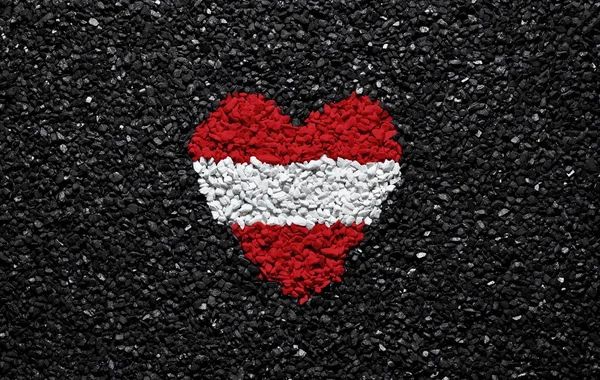 Flag of Austria, Austrian flag, heart on the black background, stones, gravel and shingle, wallpaper