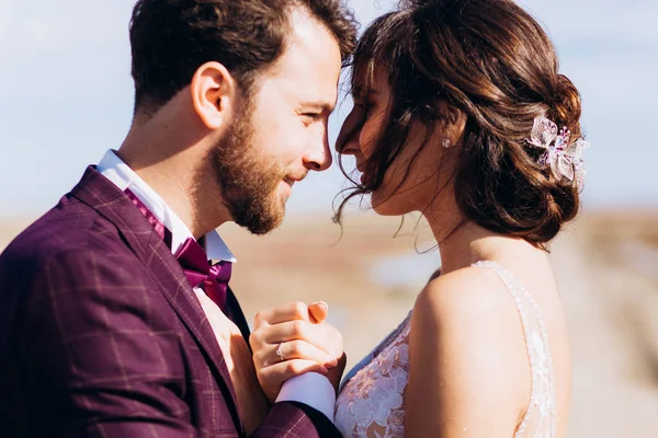 Beijo amor noiva e noivo. Felizes juntos — Fotografia de Stock