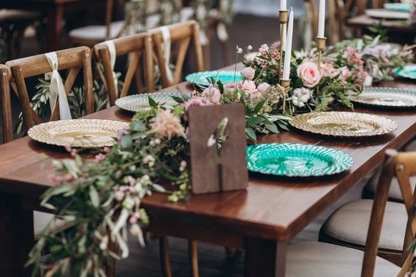 Boho bröllopsbord för en nygift bankett. — Stockfoto