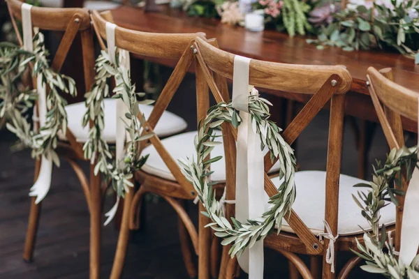 Boho bruiloft tafel voor een pasgetrouwd banket. — Stockfoto