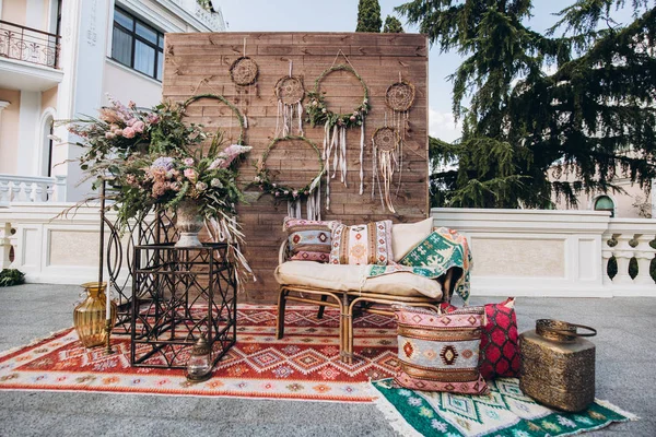 Decorated photo zone in the style of boho.