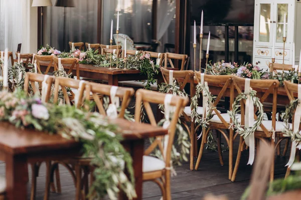 Boho wedding chair with eco decor for guests. — Stock Photo, Image