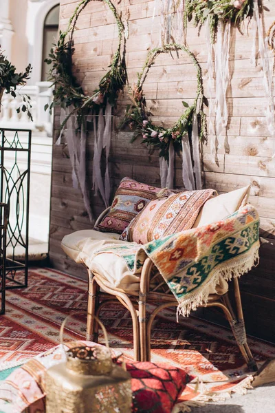 Decorated photo zone in the style of boho.