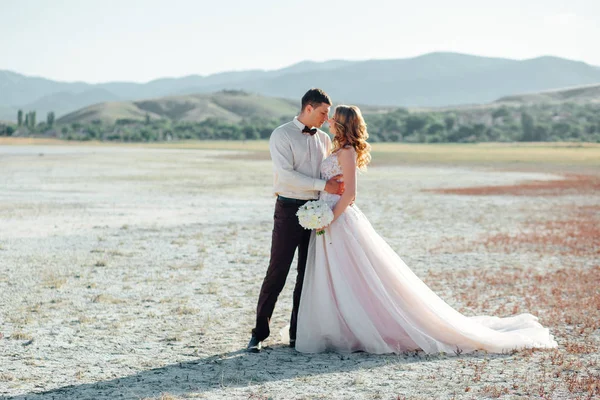 Feliz pareja de recién casados. Hermosos novios en un traje . —  Fotos de Stock