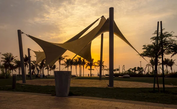 Pandangan Panorama Tentang Pemandangan Kota Jeddah Dengan Telapak Tangan Pantai — Stok Foto