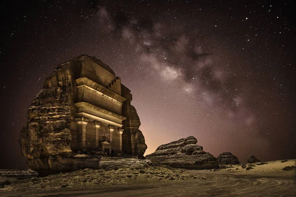 Живописный Вид Млечный Путь Над Древним Аль Олой Аль Медина — стоковое фото