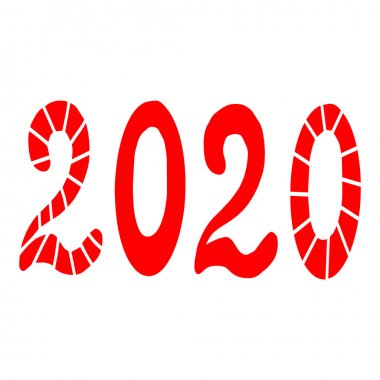 2020 Yeni Yıl. Tatil takvimleri, kartlar, logolar ve daha fazlası için vektör numaraları. Metin tasarımı Beyaz arka planda yalıtılmış. Kırmızı renk yazı tipi
