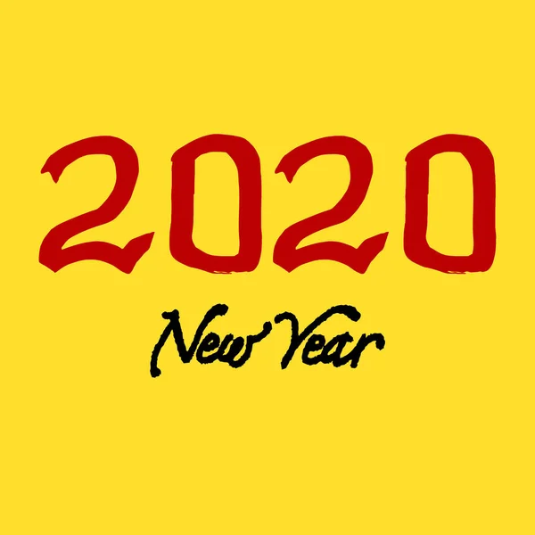 2020 Nouvel An rouge nombre sur un fond jaune. Des lettres noires. Lettres — Image vectorielle