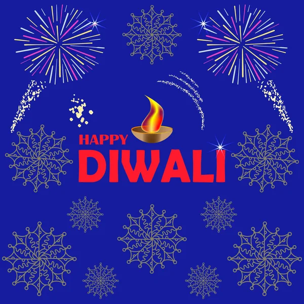 Feliz Diwali. Fundo com o gráfico de Rangoli indiano e lâmpada de óleo . — Vetor de Stock