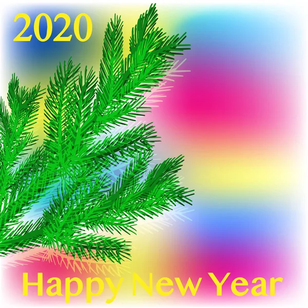 Ветка елки на разноцветном размытом изолированном фоне. 2020 год. С Новым Годом. Принято. Место для текста . — стоковый вектор