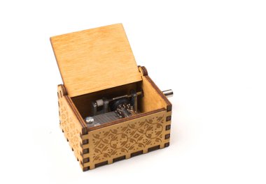 müzikal ahşap kutu. Karmaşık desenler ve doku ile müzik kutusunun Makro