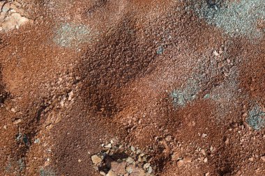 Kırmızı toprak veya toprak arka plan. Kırmızı kiltropikal laterit toprak arka plan. Kuru Turuncu yüzey, Doğal afet resmi. Küresel ısınma ve ormansızlaşmanın neden olduğu kuraklık arazileri.