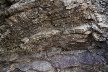 Toprak kesme kumtaşı, taşlar, kil, kum yapısı ve tabakaları. farklı yapıların katmanları ile kum dilimi.