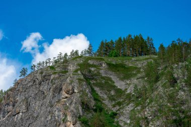 Dağ tepe aralığı manzara. Yeşil dağ manzarası. Dağ tepe mavi gökyüzü beyaz bulutlar panorama