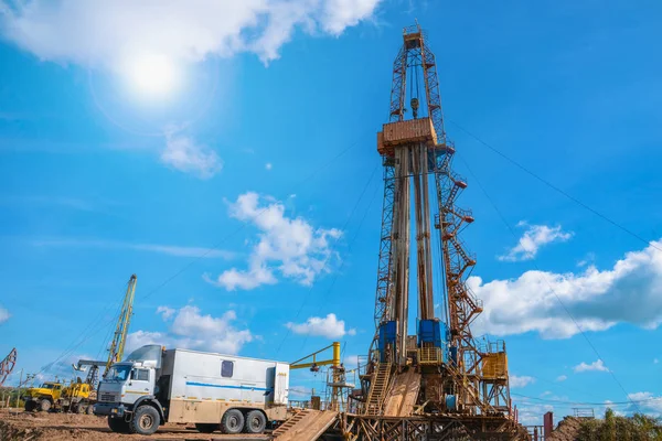Oil and Gas Drilling Rig. Oil drilling rig operation on the oil platform in oil and gas industry. Petroleum Industry