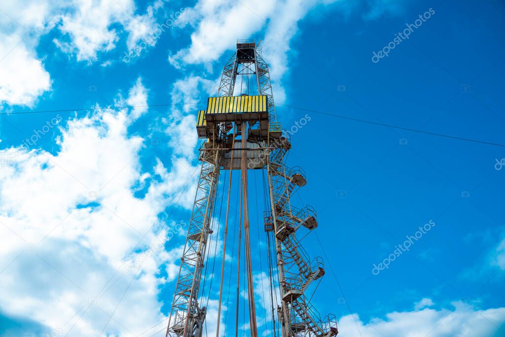 Drilling rig in oil field for drilled into subsurface in order to produced crude, inside view. Petroleum Industry. Onshore drilling rig.