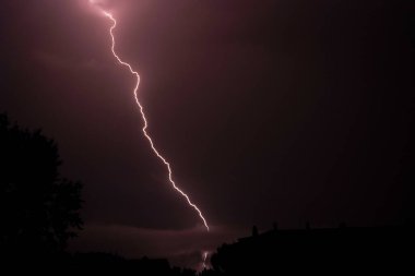 Bir yaz fırtınasında şehir evlerinin çatılarında çok dallanan bir şimşek çakar. Gece şehrinde gökyüzünde şimşek çakıyor.