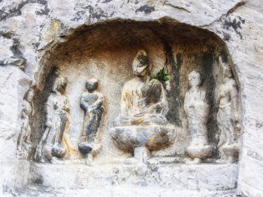 Luoyang, Hernan, Çin-Aralık 25,2017: 6-8 yüzyıllar, Unesco Dünya Mirası, Henan Eyaleti, Çin, Asya'dan Longmen mağaralar, Dragon Gate mağarasını, oyulmuş Buda görüntülere dating.