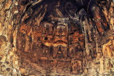 Luoyang, Hernan, Çin-Aralık 25,2017: Lianhua lotus çiçek mağara, Longmen mağarasını ve mağaralar, Luoyang, Henan Eyaleti, Çin