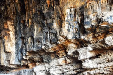 Luoyang, Hernan, Çin-Aralık 25,2017: Lianhua lotus çiçek mağara, Longmen mağarasını ve mağaralar, Luoyang, Henan Eyaleti, Çin