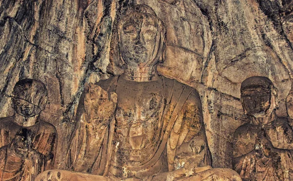 Luoyang Hernan Čína Prosinec 2017 Rock Cut Socha Znázorňující Buddha — Stock fotografie