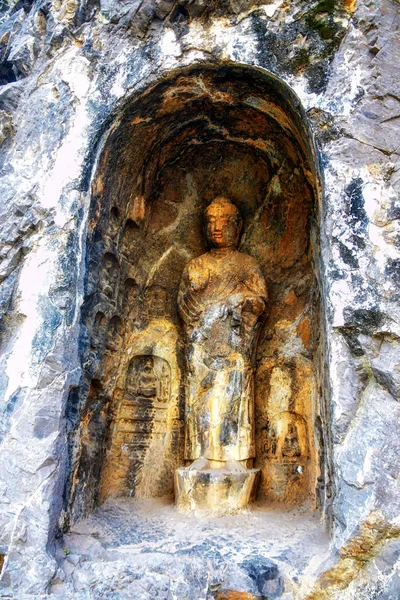 Luoyang Hernan China Dezembro 2017 Imagens Buda Esculpidas Cavernas Longmen — Fotografia de Stock