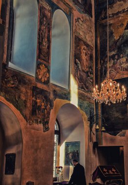 Tiflis, Gürcistan - 12 Nisan 2017: iç atış, Alaverdi, Saint George Katedrali (11thc.), Kaheti, Telavi, Gürcistan