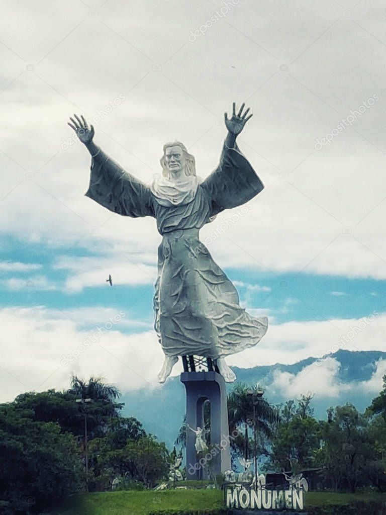Manado, North Sulawesi, Indonesia - October 02, 2017: Jesus Christ Statue in Manado City, North Sulawesi, is the biggest Jesus Statue in Indonesia that become a famous tourist destination in Manado.
