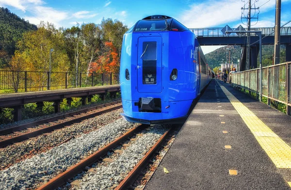 Hakodate Japan Okt 2016 Ett Lokaltåg Stannar Vid Stationen Hakodate — Stockfoto