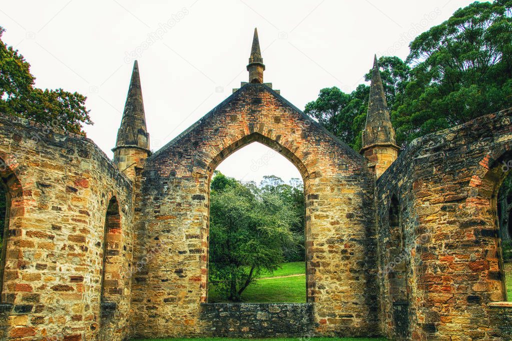 Ruins of the Church at Port Arthur Historic Convict Site.