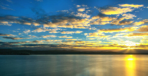 Gorgeous sunset over the water in Hobart, Tasmania