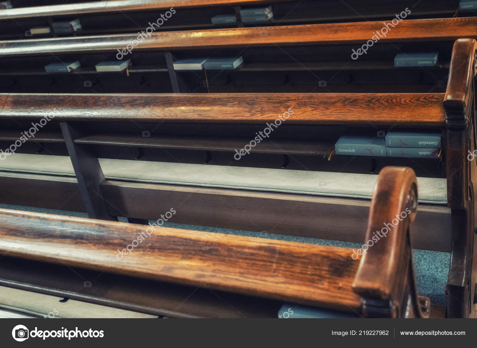 Empty Old Church Wooden Bench Chairs Cathedral Church Worship Hall