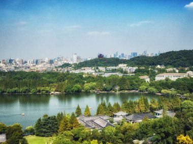Manzara hangzhou Batı Gölü cheng huang Pavyonu