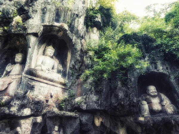 Grotte Feilai Feng Con Belle Sculture Pietra Buddista Chiama Picco — Foto Stock