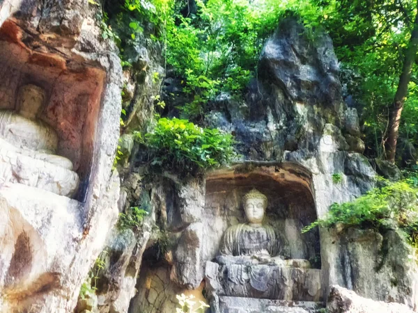 Feilai Feng Grotten Mit Feinen Buddhistischen Steinschnitzereien Vor Dem Lingyin — Stockfoto