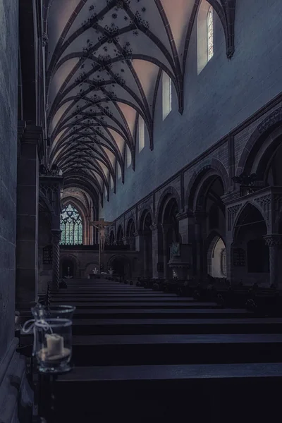 Intérieur Nef Église Laïque Avec Baldaquins Crucifix Voûte Thoracique Monastère — Photo