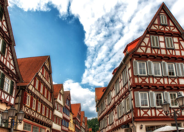 Historical half-timbered houses on the market square, Calw, Black Forest, Baden-Wuerttemberg, Germany