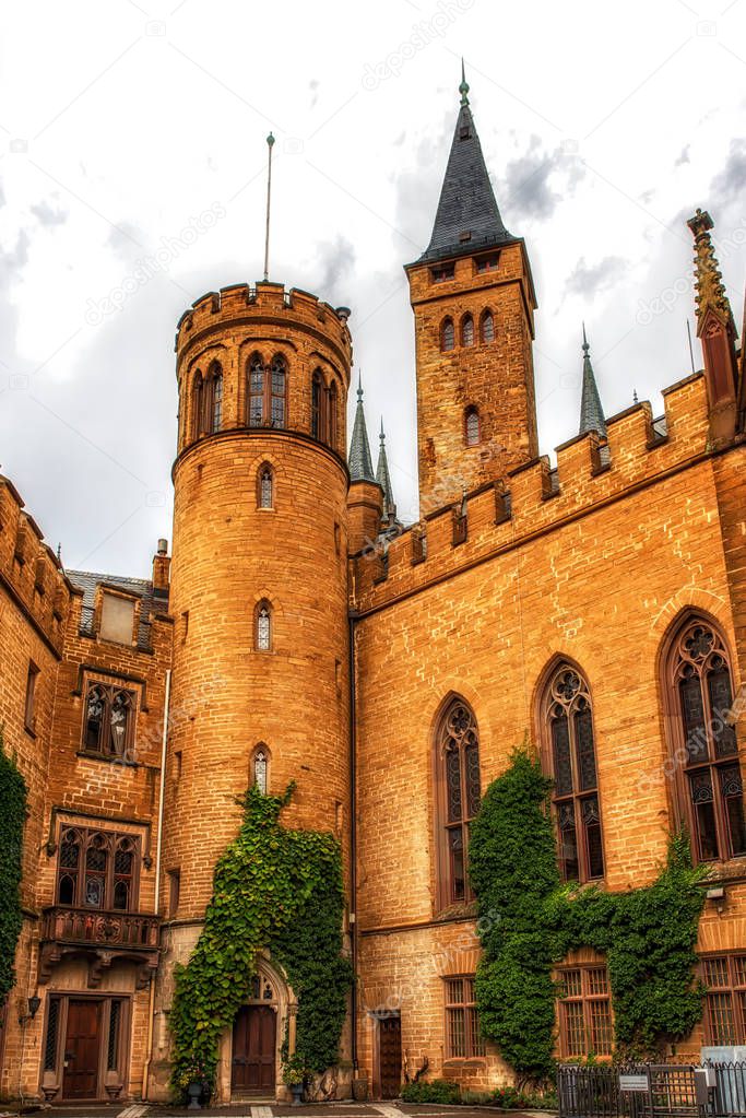 Hechingen, Germany - August 17, 2018: The Hohenzollern Castle is the ancestral home of the princely family and the formerly reigning Prussian royal and German imperial house of the Hohenzollern