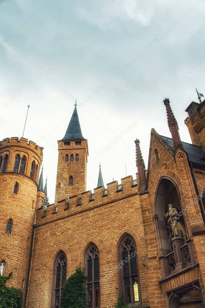 Hechingen, Germany  August 17, 2018: The Hohenzollern Castle is the ancestral home of the princely family and the formerly reigning Prussian royal and German imperial house of the Hohenzollern