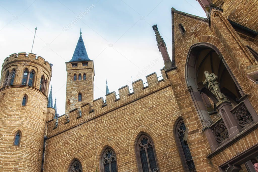 Hechingen, Germany  August 17, 2018: The Hohenzollern Castle is the ancestral home of the princely family and the formerly reigning Prussian royal and German imperial house of the Hohenzollern