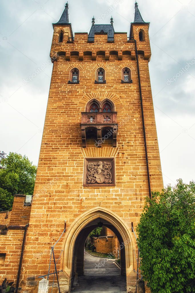A castle tower at the Hohenzollern Castle, the residence of the former royal family of German Empire