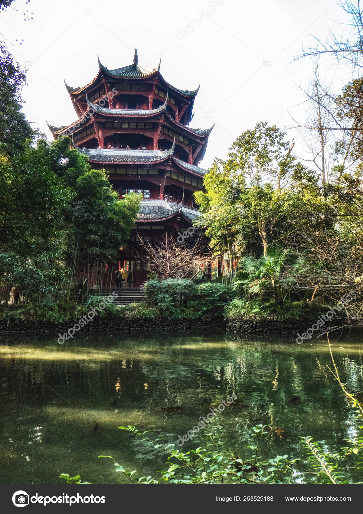 Chinese Style Pavilion In Du Fu Thatched Cottage Park Chengdu