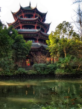 Çin stili köşk Du Fu thatched yazlık park, Chengdu, 