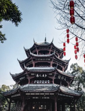 Çin stili köşk Du Fu thatched yazlık park, Chengdu, 