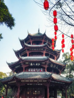 Çin stili köşk Du Fu thatched yazlık park, Chengdu, 