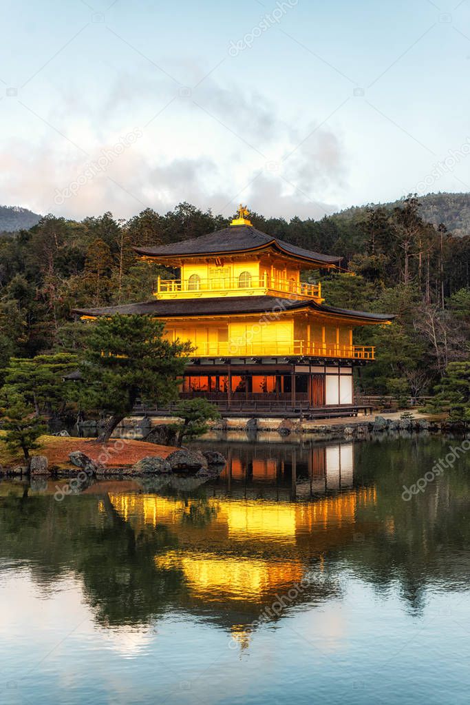 Kinkaku-ji the Golden Temple in Kyoto overlooking the lake 