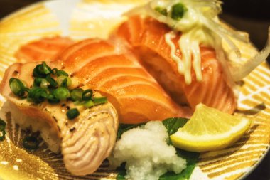 Salmon nigiri sushi close-up clipart