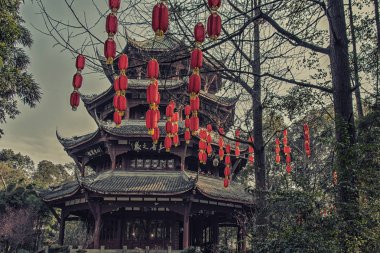 Chengdu Dufu sazdan yazlık pavillion